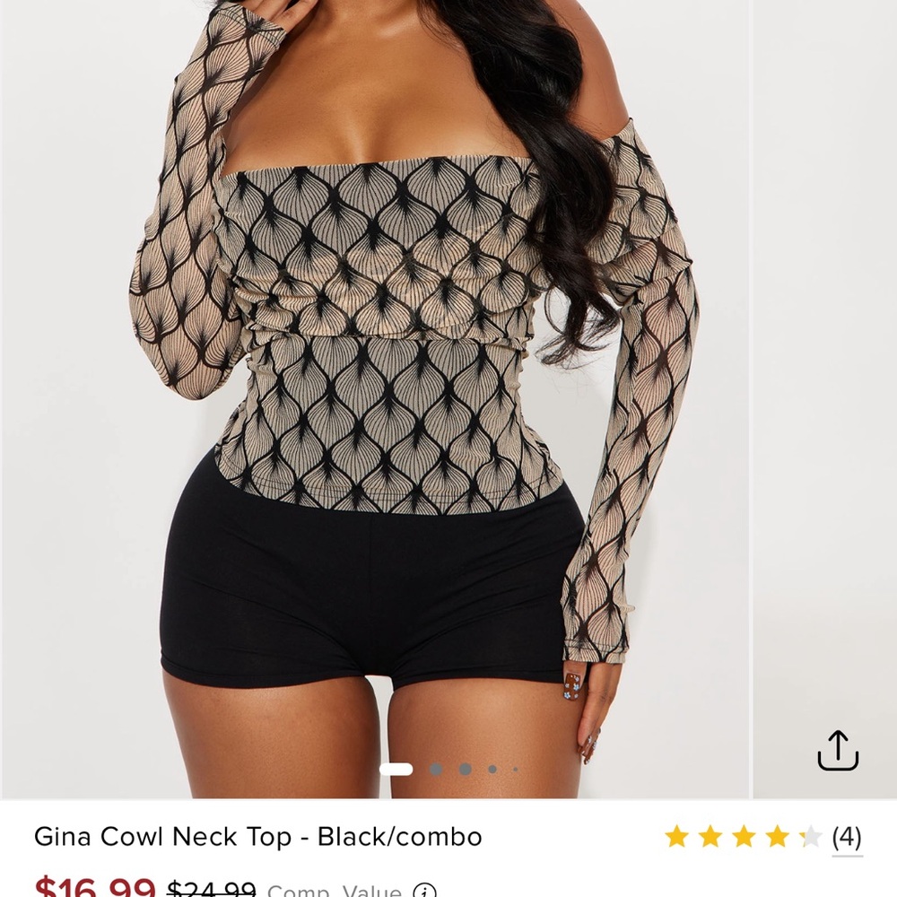 Fashion Nova Off-Shoulder Mesh Top - Black/Cream